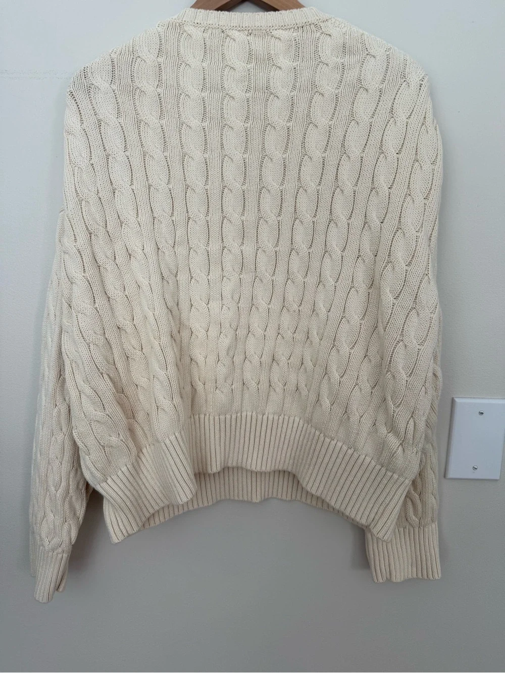 Polo Ralph Lauren Cable Knit Sweater Cream Cotton Size XXL 1967 Spellout Varsity